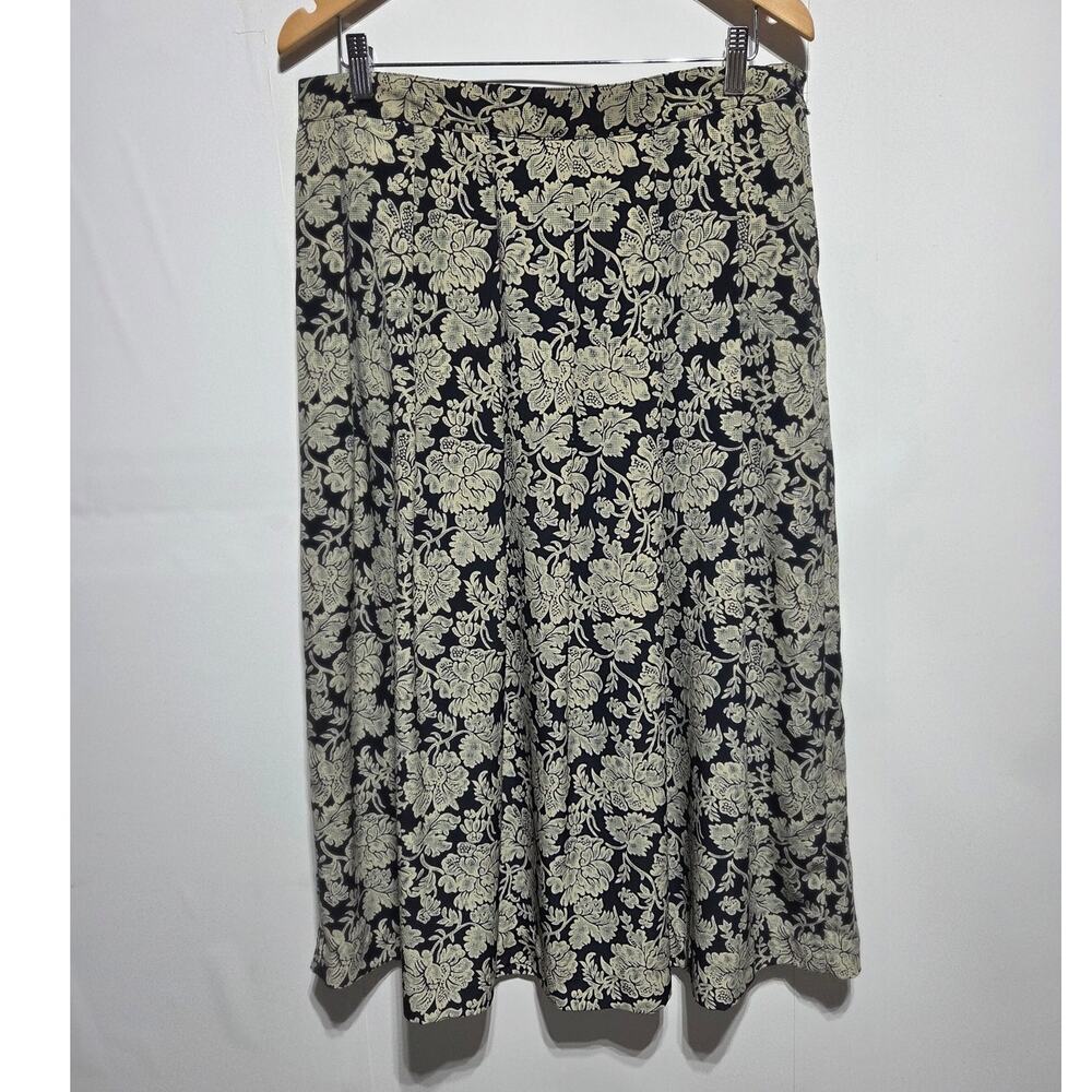 Koret Vintage Black & Tan Floral Midi Skirt Size 16
